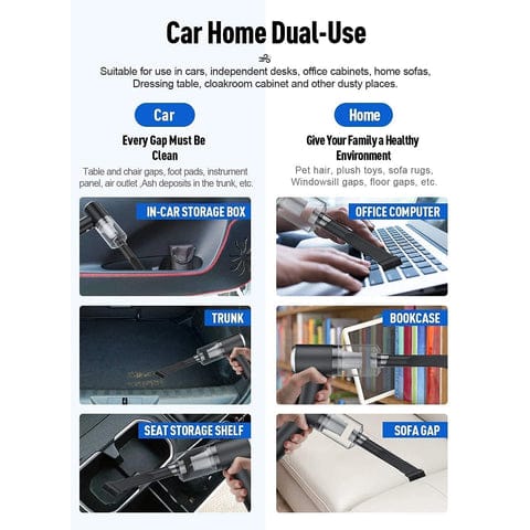 Aura & Aesthetics 3 in 1 mini vacuum for home and car with attachments cleaning keyboard, sofa gap, car trunk, and storage areas