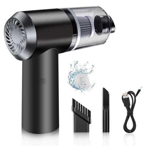 Aura & Aesthetics 3 in 1 mini vacuum for home in black with brush attachments and USB charging cable